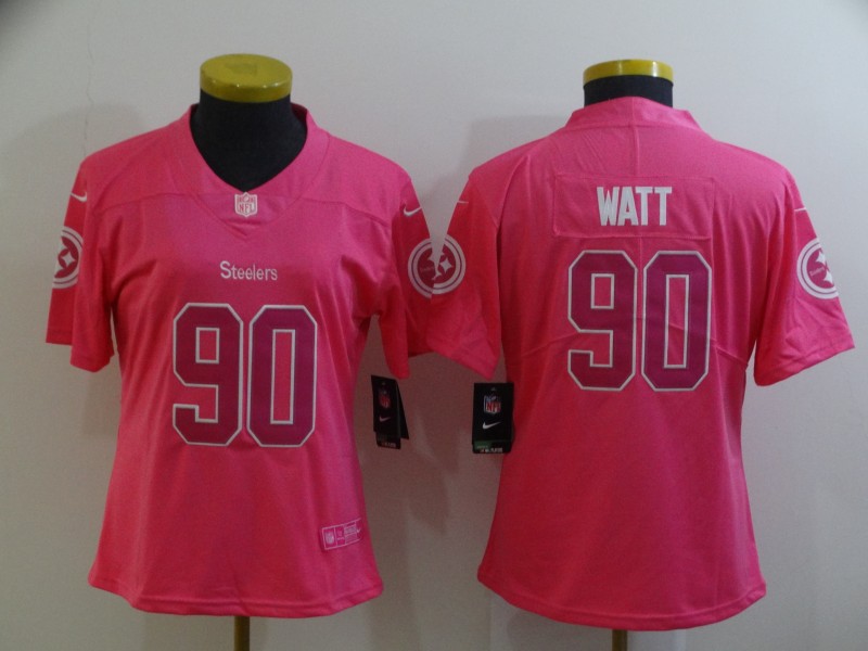 Women's Pittsburgh Steelers #90 T. J. Watt Pink Vapor Untouchable Limited Stitched NFL Jersey(Run Small)